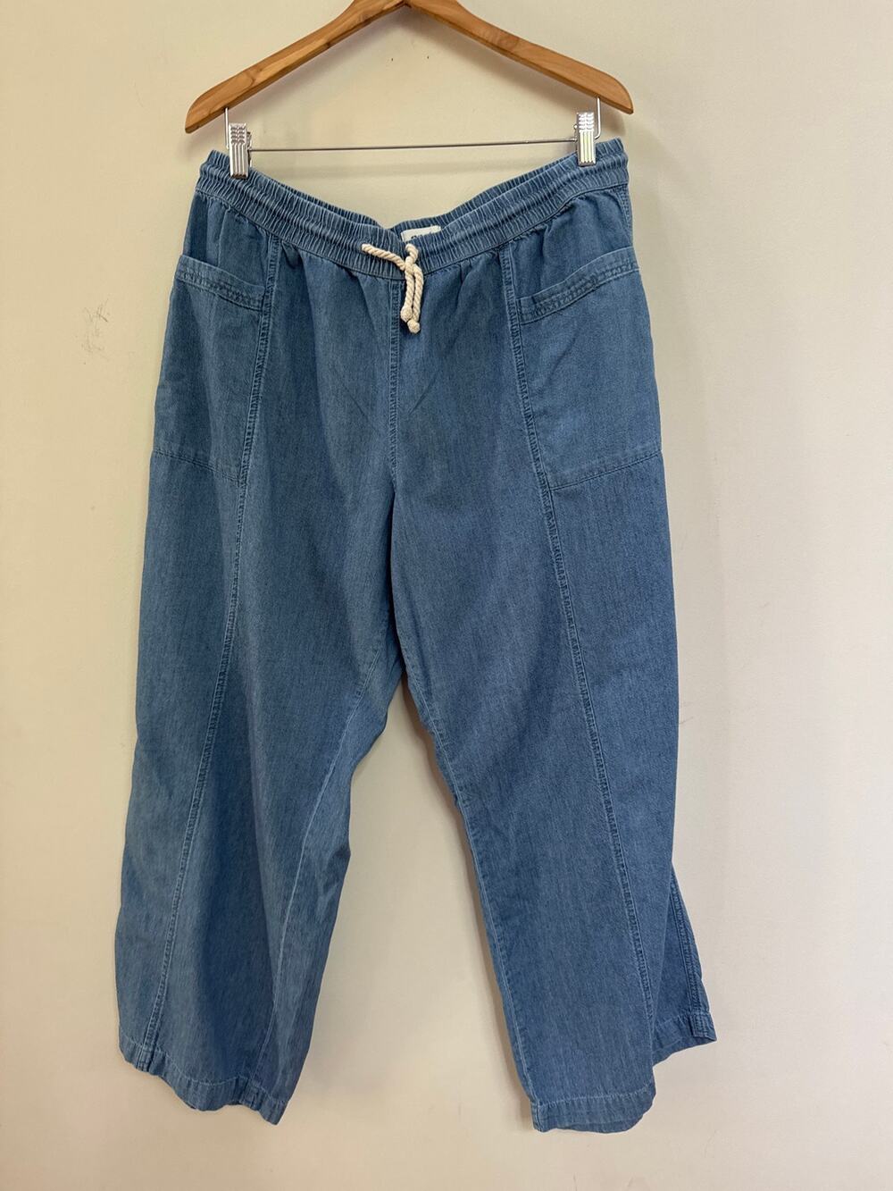 Pact Blue Wide Leg Pants Womens Organic Cotton Elastic Waist Coastal Sz XL